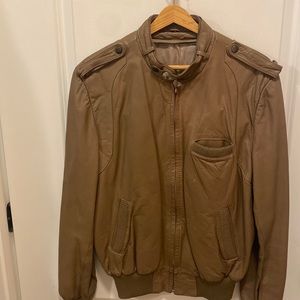 Vintage brown leather Moto style jacket . Unisex . size S